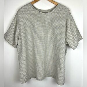 Vintage Flax By Jeanne Engelhart Plaid Linen Top